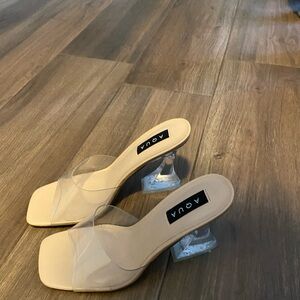 NEVER WORN! Aqua Clear Slip-On Heels - Women’s Size 10
